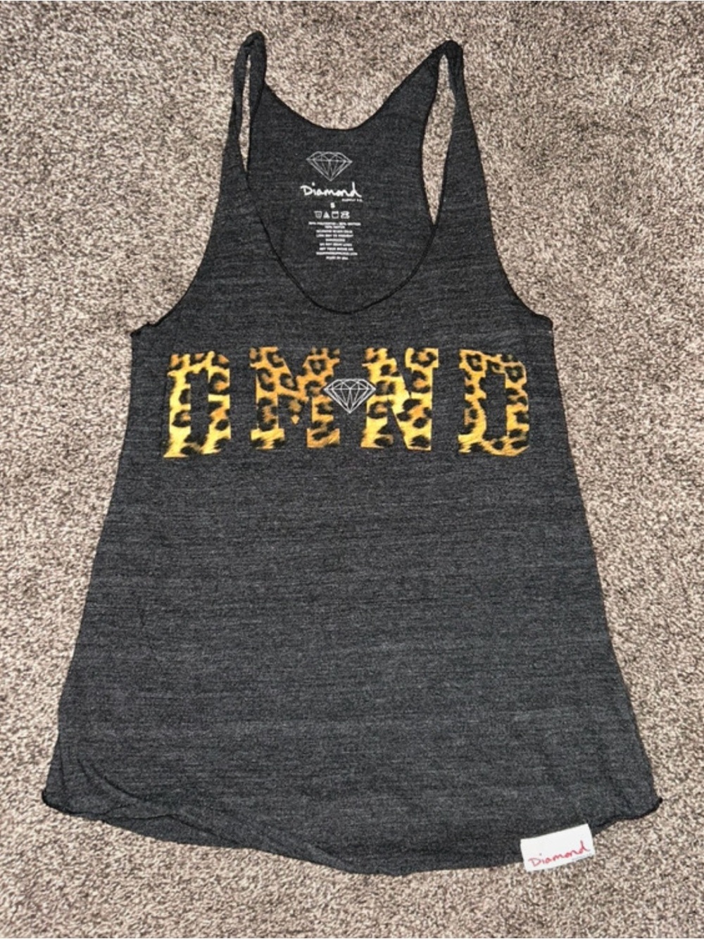 Diamond Supply Co. Charcoal Racerback Tank with Yellow Leopard 'DIAMD'